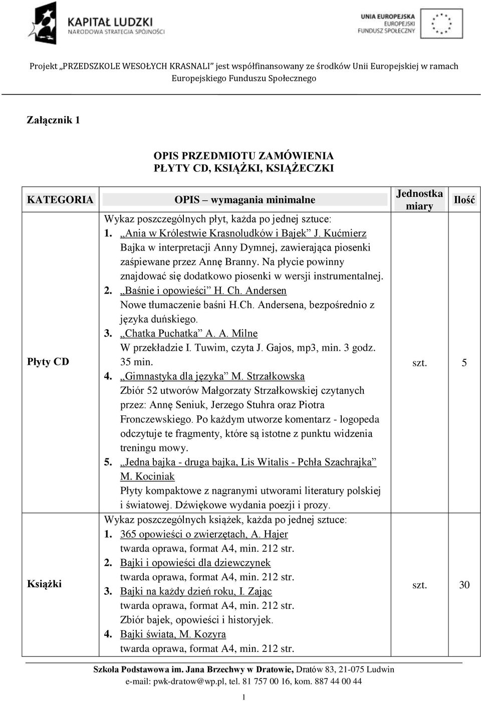 Na płycie powinny znajdować się dodatkowo piosenki w wersji instrumentalnej. 2. Baśnie i opowieści H. Ch. Andersen Nowe tłumaczenie baśni H.Ch. Andersena, bezpośrednio z języka duńskiego. 3.