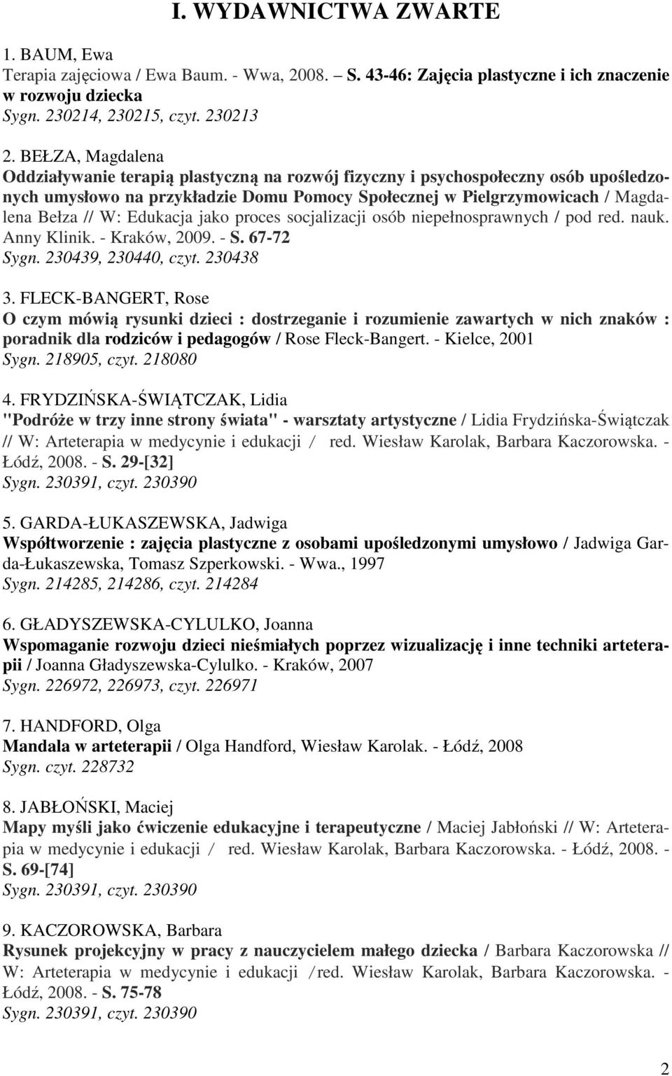 Edukacja jako proces socjalizacji osób niepełnosprawnych / pod red. nauk. Anny Klinik. - Kraków, 2009. - S. 67-72 Sygn. 230439, 230440, czyt. 230438 3.