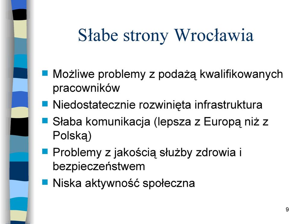 infrastruktura Słaba komunikacja (lepsza z Europą niż z