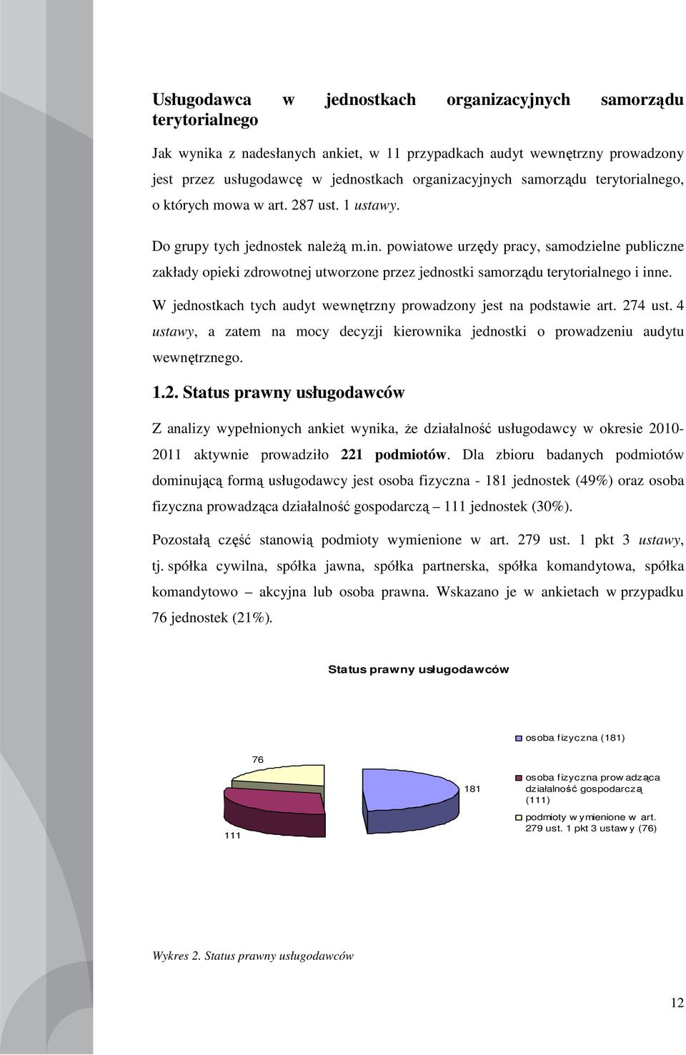 powiatowe urzędy pracy, samodzielne publiczne zakłady opieki zdrowotnej utworzone przez jednostki samorządu terytorialnego i inne. W jednostkach tych audyt wewnętrzny prowadzony jest na podstawie art.