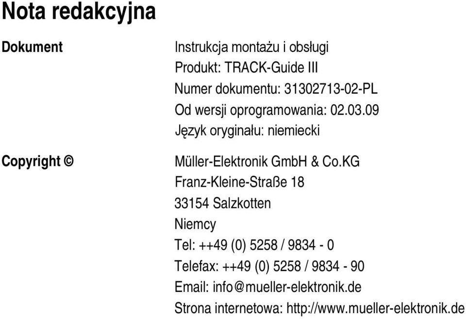 09 Język oryginału: niemiecki Müller-Elektronik GmbH & Co.