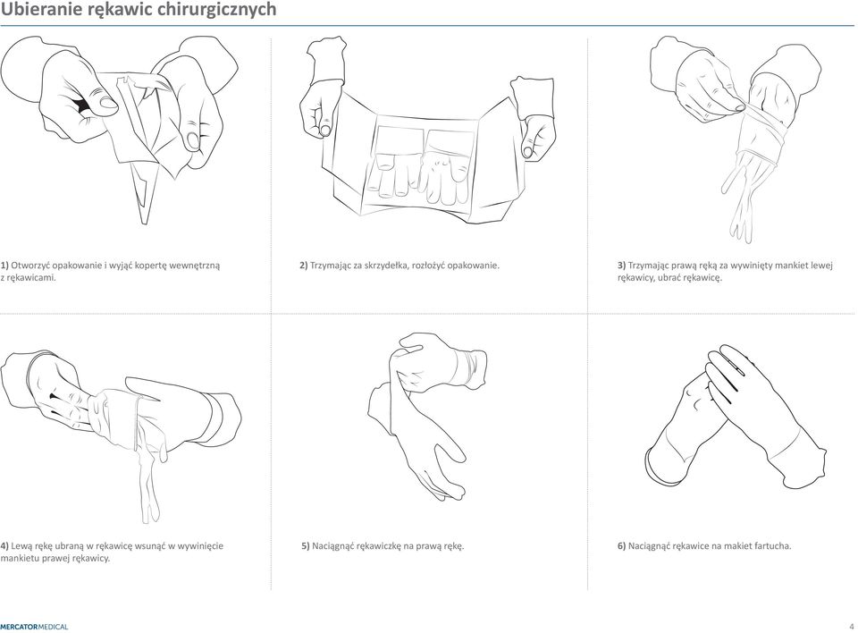 3) Trzymając prawą ręką za wywinięty mankiet lewej rękawicy, ubrać rękawicę.