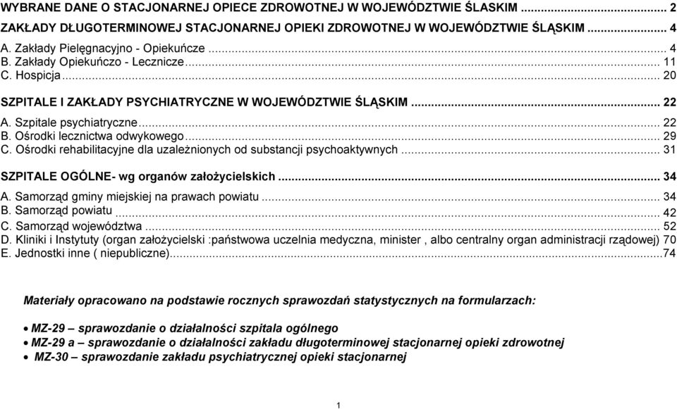 Ośrodki rehabilitacyjne dla uzależnionych od substancji psychoaktywnych... 31 SZPITALE OGÓLNE- wg organów założycielskich... 34 A. Samorząd gminy miejskiej na prawach powiatu... 34 B.