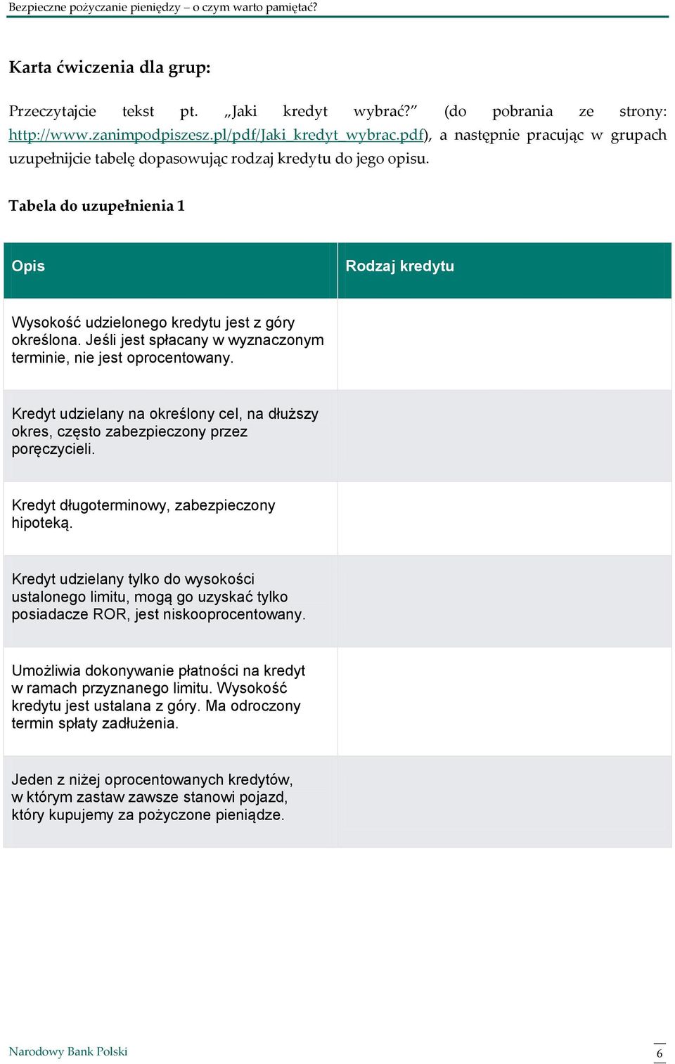 Jeśli jest spłacany w wyznaczonym terminie, nie jest oprocentowany. Kredyt udzielany na określony cel, na dłuższy okres, często zabezpieczony przez poręczycieli.