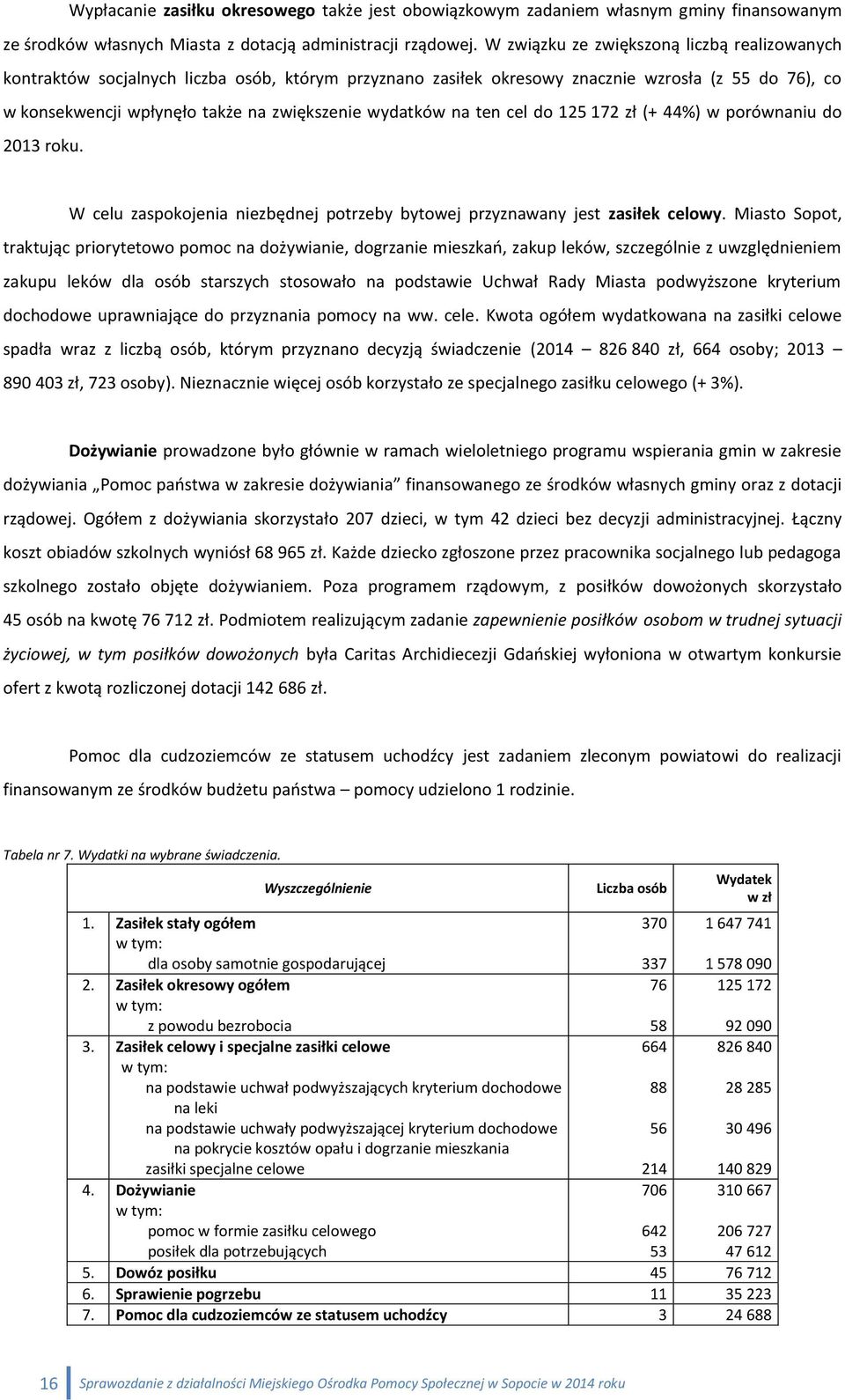 wydatków na ten cel do 125 172 zł (+ 44%) w porównaniu do 2013 roku. W celu zaspokojenia niezbędnej potrzeby bytowej przyznawany jest zasiłek celowy.