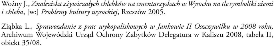 ziemi i chleba, [w:] Problemy kultury wysockiej, Rzeszów 2005. Ziąbka L.