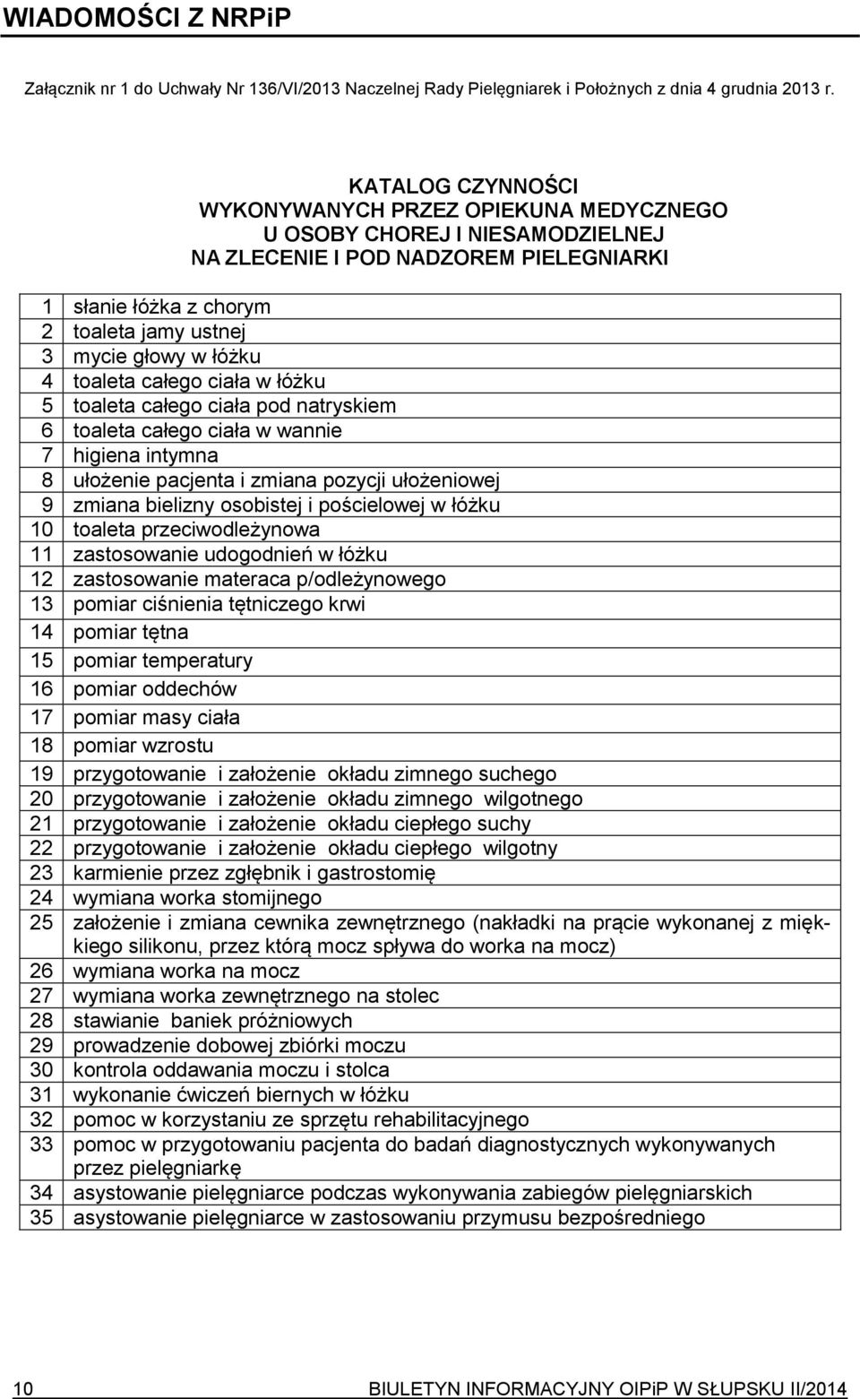 toaleta całego ciała w łóżku 5 toaleta całego ciała pod natryskiem 6 toaleta całego ciała w wannie 7 higiena intymna 8 ułożenie pacjenta i zmiana pozycji ułożeniowej 9 zmiana bielizny osobistej i