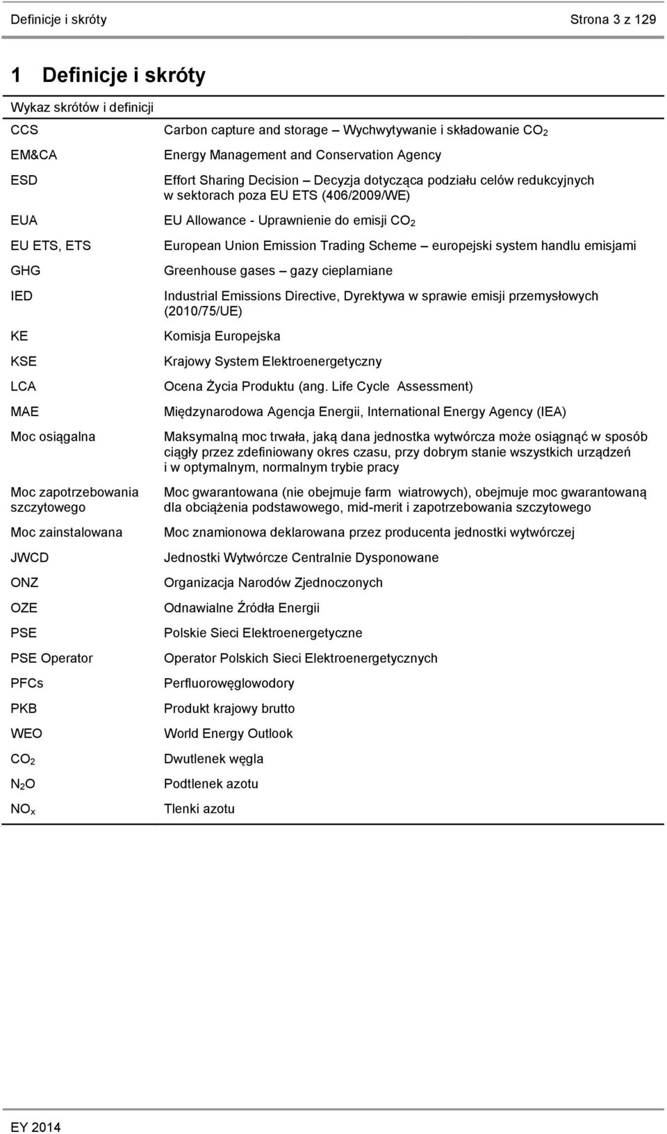 osiągalna Moc zapotrzebowania szczytowego Moc zainstalowana JWCD ONZ OZE PSE PSE Operator PFCs PKB WEO CO 2 N 2O NO x European Union Emission Trading Scheme europejski system handlu emisjami