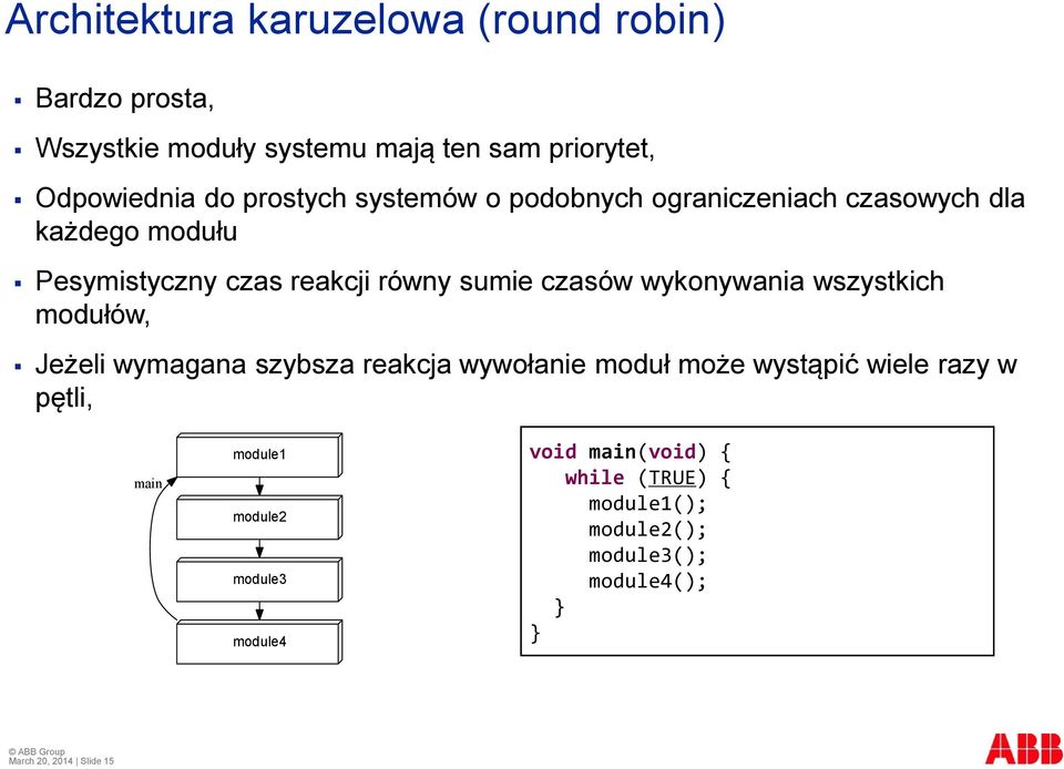 wykonywania wszystkich modułów, Jeżeli wymagana szybsza reakcja wywołanie moduł może wystąpić wiele razy w pętli, main