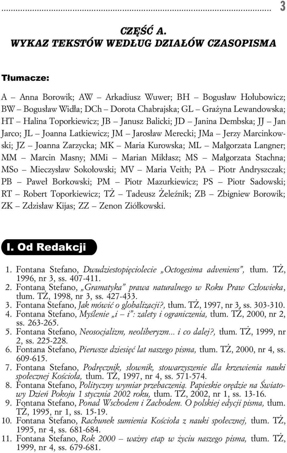 JB Janusz Balicki; JD Janina Dembska; JJ Jan Jarco; JL Joanna Latkiewicz; JM Jarosław Merecki; JMa Jerzy Marcinkowski; JZ Joanna Zarzycka; MK Maria Kurowska; ML Małgorzata Langner; MM Marcin Masny;