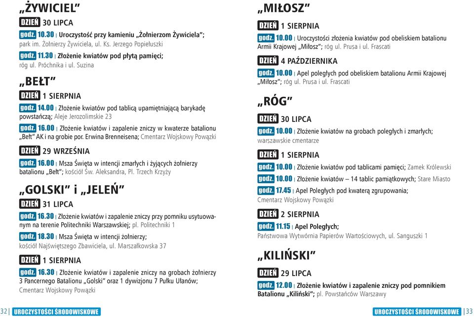 Erwina Brenneisena; Cmentarz Wojskowy Powązki 29 WRZEŚNIA 16.00 Msza Święta w intencji zmarłych i żyjących żołnierzy batalionu Bełt ; kościół Św. Aleksandra, Pl.