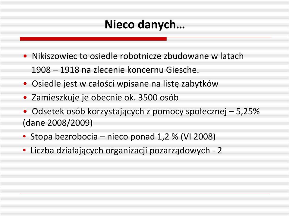 Osiedle jest w całości wpisane na listę zabytków Zamieszkuje je obecnie ok.