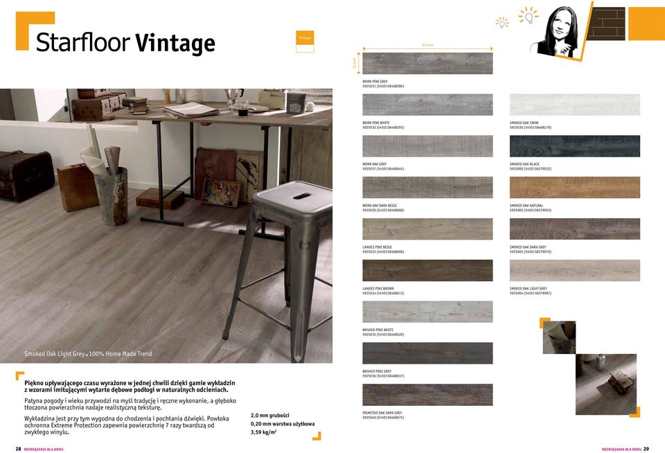 (5450158379032) WORN OAK DARK BEIGE 5925039 (5450158468668) SMOKED OAK NATURAL 5925002 (5450158379063) LANDES PINE BEIGE 5925033 (5450158468606) SMOKED OAK DARK GREY 5925003 (5450158379070) LANDES