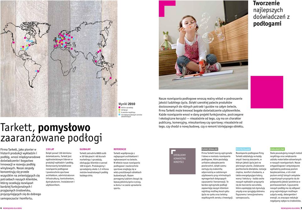 Dzięki szerokiej palecie produktów dostosowanych do różnych potrzeb i gustów na całym świecie, firma Tarkett może kreować bogate doświadczenie użytkowników.