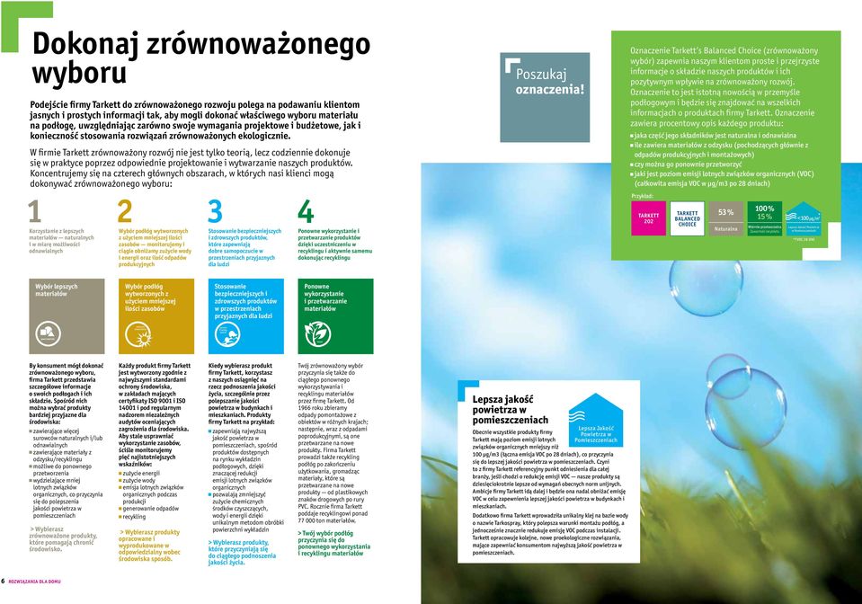 W firmie Tarkett zrównoważony rozwój nie jest tylko teorią, lecz codziennie dokonuje się w praktyce poprzez odpowiednie projektowanie i wytwarzanie naszych produktów.