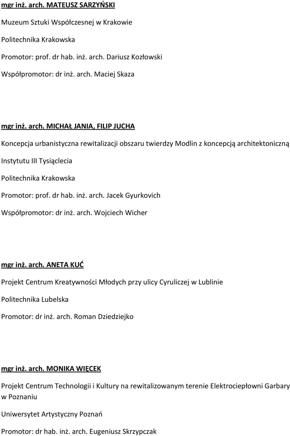 arch. Jacek Gyurkovich Współpromotor: dr inż. arch. Wojciech Wicher mgr inż. arch. ANETA KUĆ Projekt Centrum Kreatywności Młodych przy ulicy Cyruliczej w Lublinie Politechnika Lubelska Promotor: dr inż.