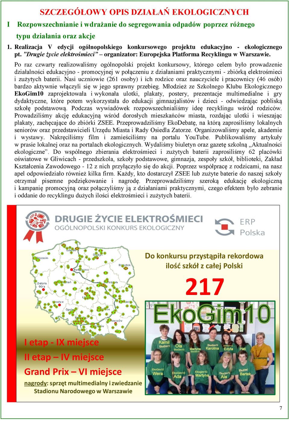 Po raz czwarty realizowaliśmy ogólnopolski projekt konkursowy, którego celem było prowadzenie działalności edukacyjno - promocyjnej w połączeniu z działaniami praktycznymi - zbiórką elektrośmieci i