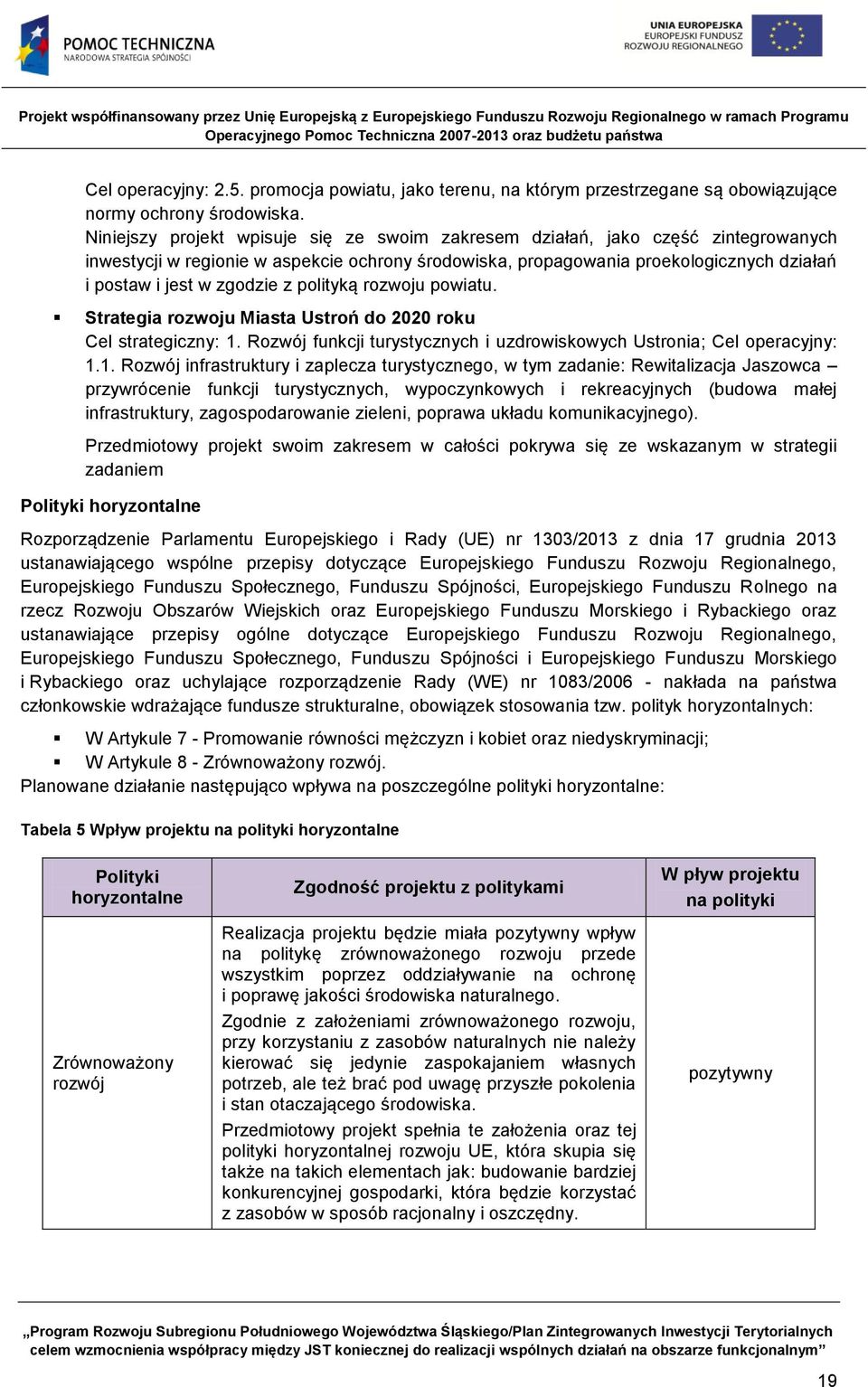 z polityką rozwoju powiatu. Strategia rozwoju Miasta Ustroń do 2020 roku Cel strategiczny: 1.