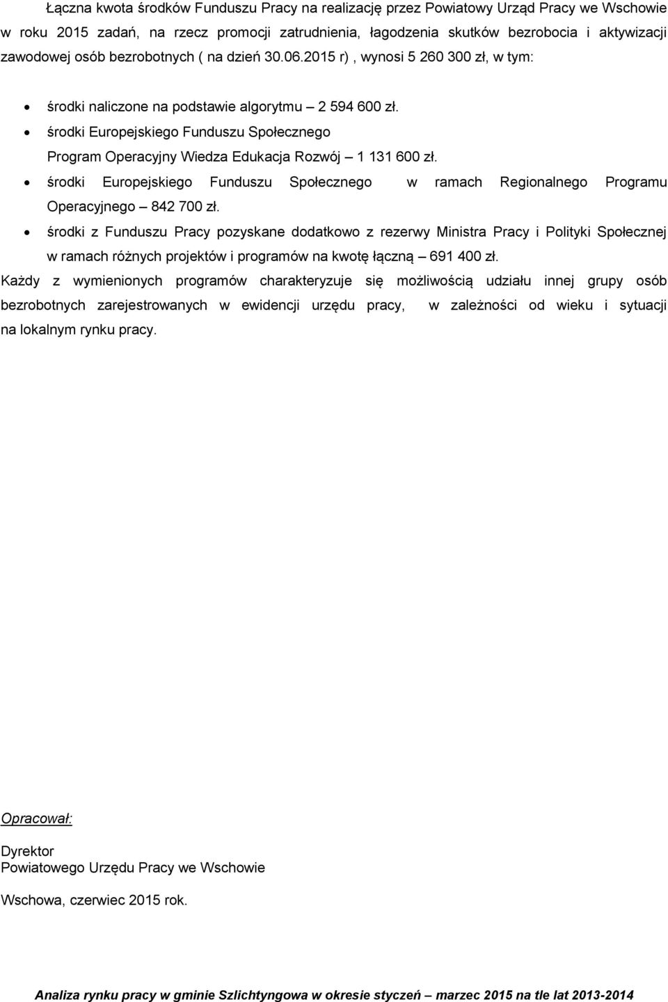 środki Europejskiego Funduszu Społecznego Program Operacyjny Wiedza Edukacja Rozwój 1 131 600 zł. środki Europejskiego Funduszu Społecznego w ramach Regionalnego Programu Operacyjnego 842 700 zł.