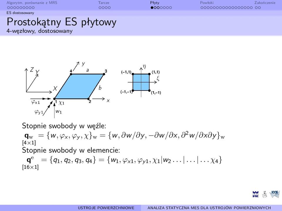 2 w/ x y} w q w [4 1] Stopnie swobody w elemencie: = {q 1, q 2,