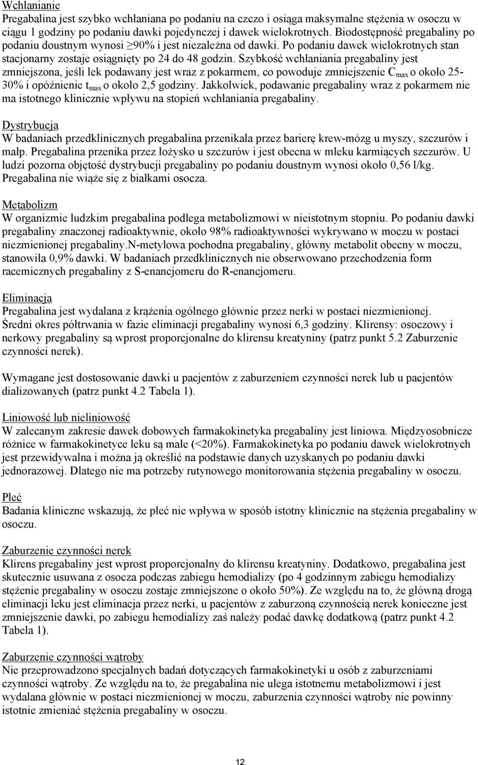 Szybkość wchłaniania pregabaliny jest zmniejszona, jeśli lek podawany jest wraz z pokarmem, co powoduje zmniejszenie C max o około 25-30% i opóźnienie t max o około 2,5 godziny.