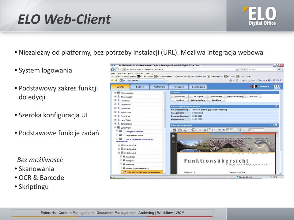 Możliwa integracja webowa System logowania Podstawowy zakres