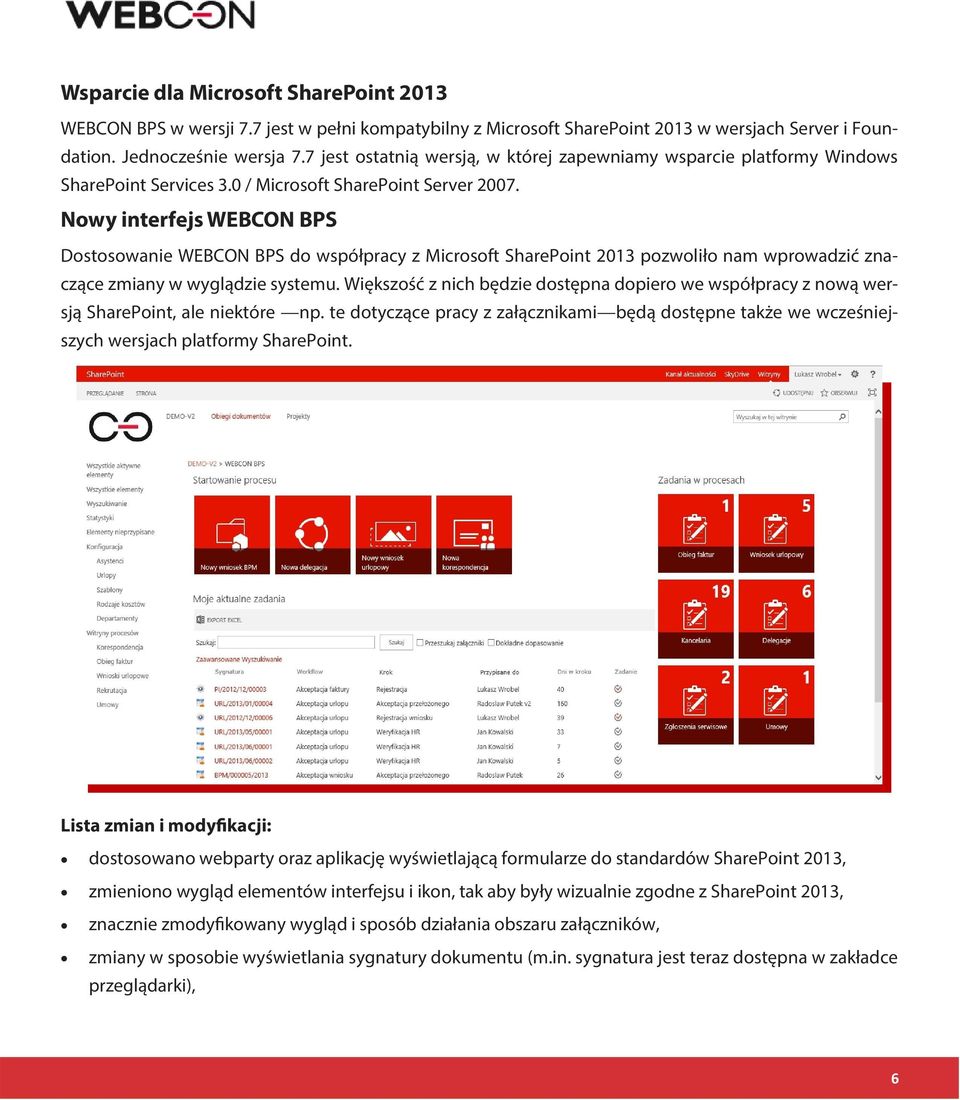 Nowy interfejs WEBCON BPS Dostosowanie WEBCON BPS do współpracy z Microsoft SharePoint 2013 pozwoliło nam wprowadzić znaczące zmiany w wyglądzie systemu.