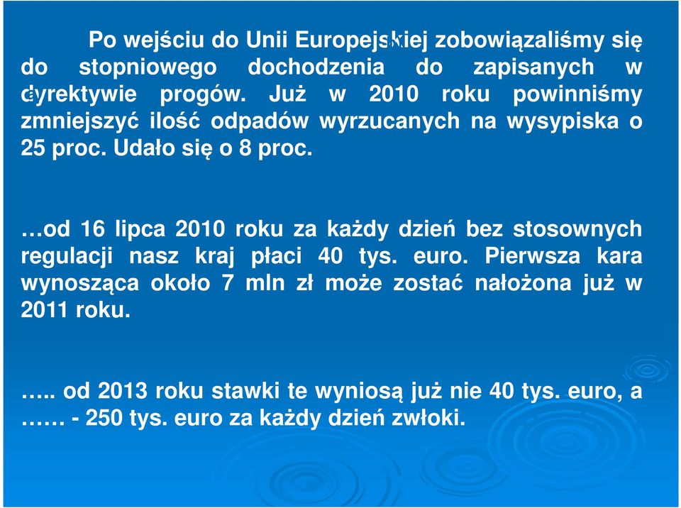 od 16 lipca 2010 roku za każdy dzień bez stosownych regulacji nasz kraj płaci 40 tys. euro.