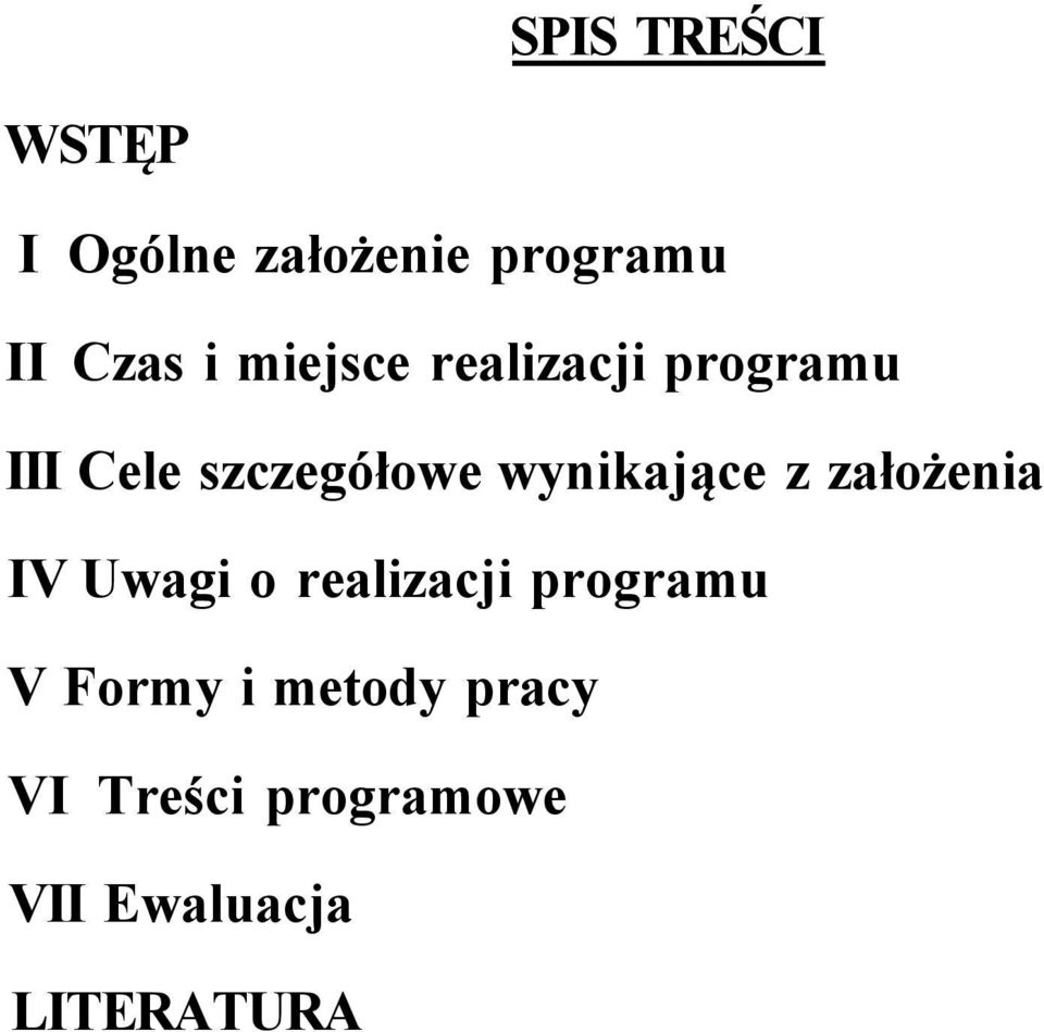 wynikające z założenia IV Uwagi o realizacji programu V