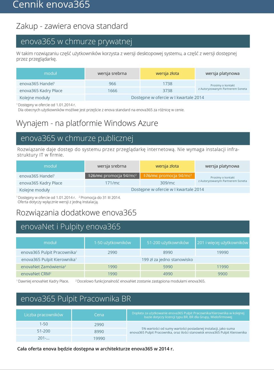 Dla obecnych użytkowników możliwe jest przejście z enova standard na enova365 za różnicę w cenie.