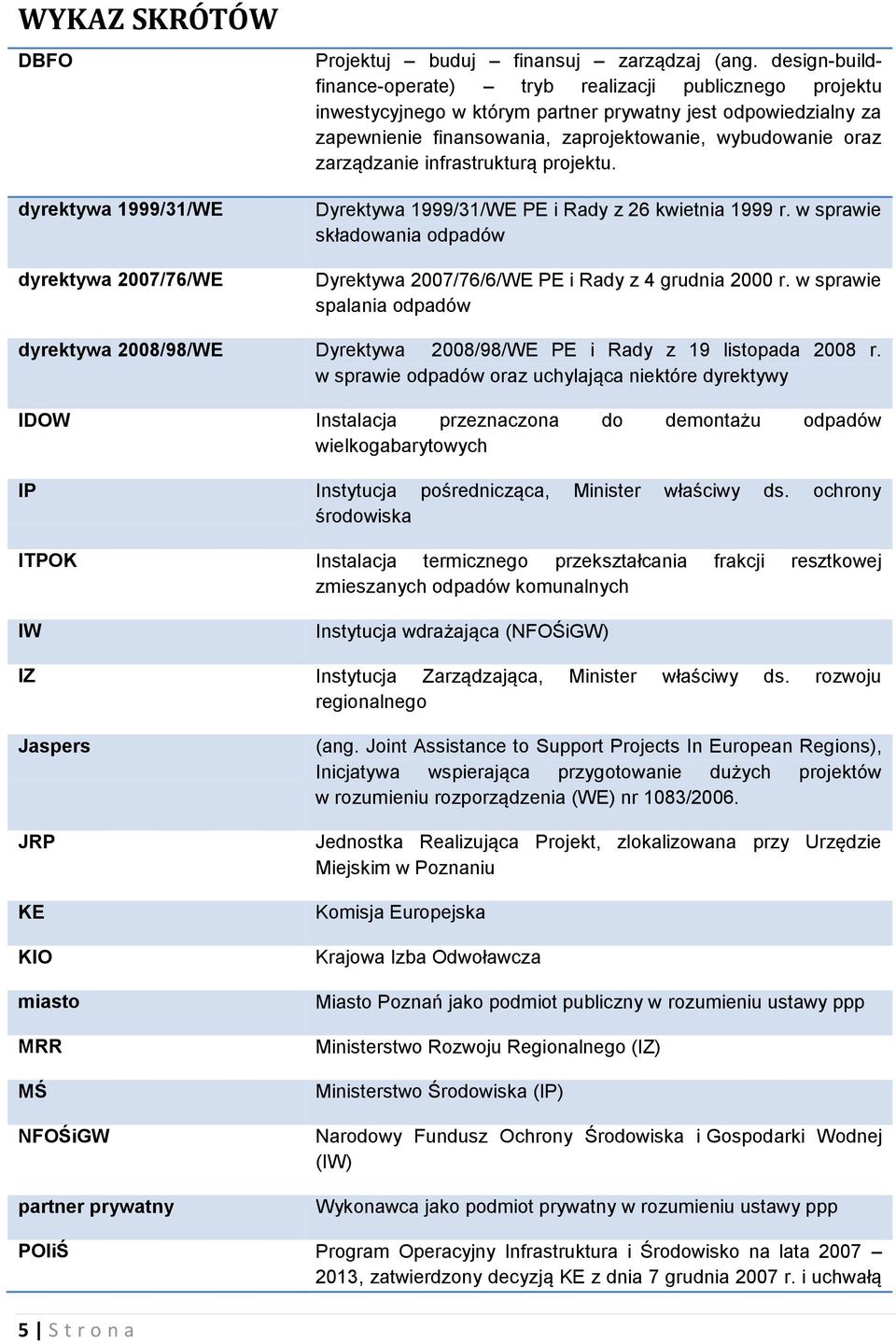 zarządzanie infrastrukturą projektu. Dyrektywa 1999/31/WE PE i Rady z 26 kwietnia 1999 r. w sprawie składowania odpadów Dyrektywa 2007/76/6/WE PE i Rady z 4 grudnia 2000 r.