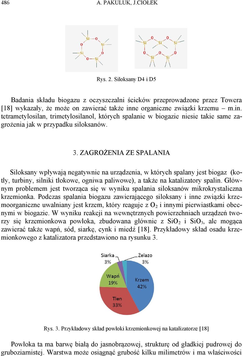 ZAGROŻENIA ZE SPALANIA Siloksany wpływają negatywnie na urządzenia, w których spalany jest biogaz (kotły, turbiny, silniki tłokowe, ogniwa paliwowe), a także na katalizatory spalin.