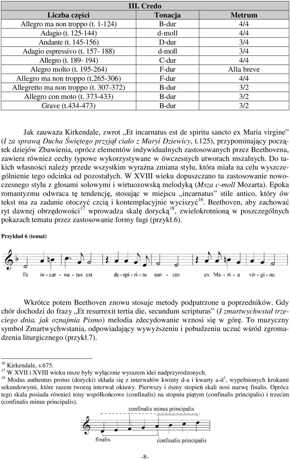373-433) B-dur 3/2 Grave (t.434-473) B-dur 3/2 Jak zauważa Kirkendale, zwrot Et incarnatus est de spiritu sancto ex Maria virgine (I za sprawą Ducha Świętego przyjął ciało z Maryi Dziewicy, t.