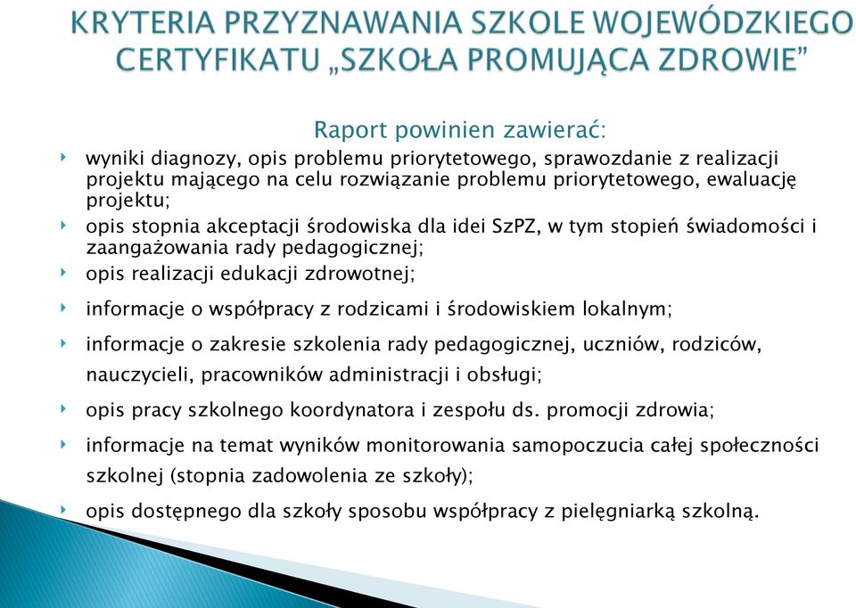 środowiskiem lokalnym; informacje o zakresie szkolenia rady pedagogicznej, uczniów, rodziców, nauczycieli, pracowników administracji i obsługi; opis pracy szkolnego koordynatora i zespołu ds.