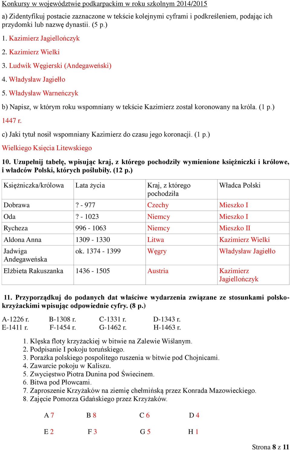 c) Jaki tytuł nosił wspomniany Kazimierz do czasu jego koronacji. (1 p.) Wielkiego Księcia Litewskiego 10.