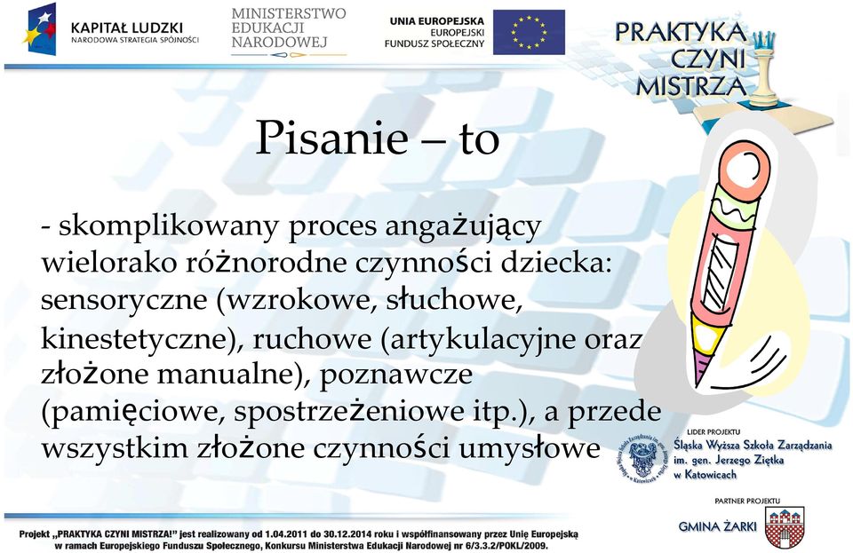 ruchowe (artykulacyjne oraz złożone manualne), poznawcze