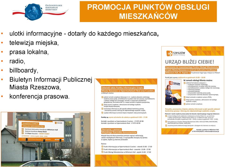 telewizja miejska, prasa lokalna, radio, billboardy,