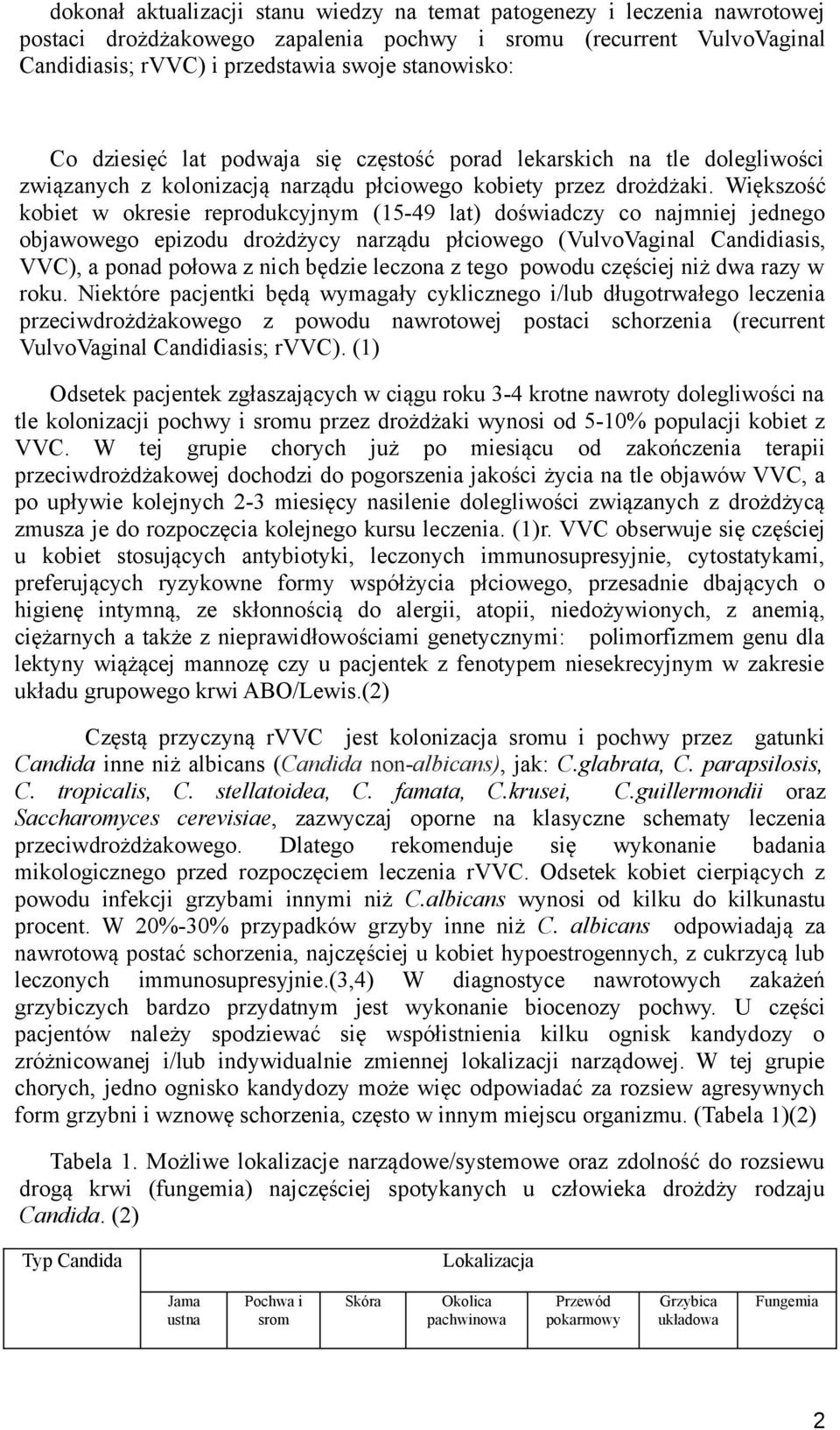 Większość kobiet w okresie reprodukcyjnym (15-49 lat) doświadczy co najmniej jednego objawowego epizodu drożdżycy narządu płciowego (VulvoVaginal Candidiasis, VVC), a ponad połowa z nich będzie
