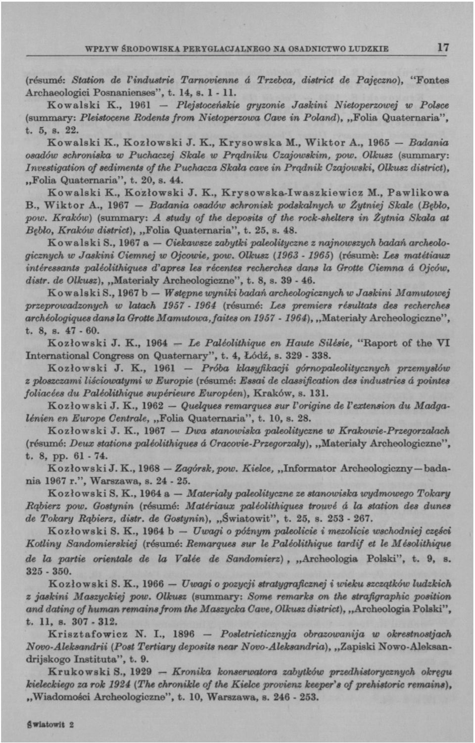 , Wiktor A., 1965 Badania osadów schroniska w Puchaczej Skale w Prądniku Czajowskim, pow.