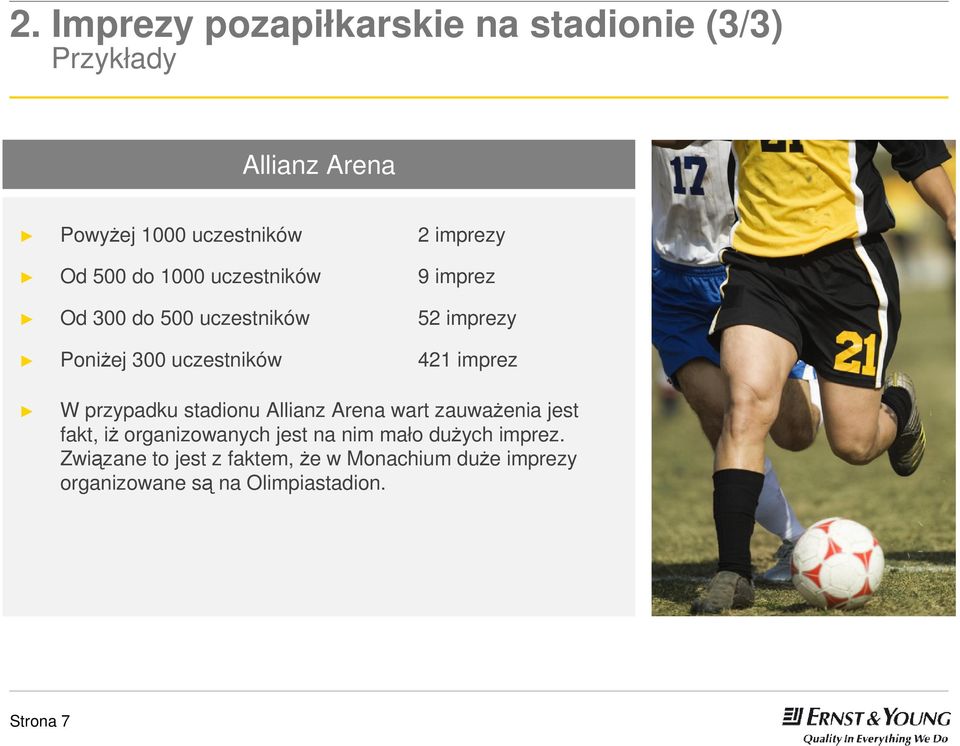imprez W przypadku stadionu Allianz Arena wart zauwaŝenia jest fakt, iŝ organizowanych jest na nim mało