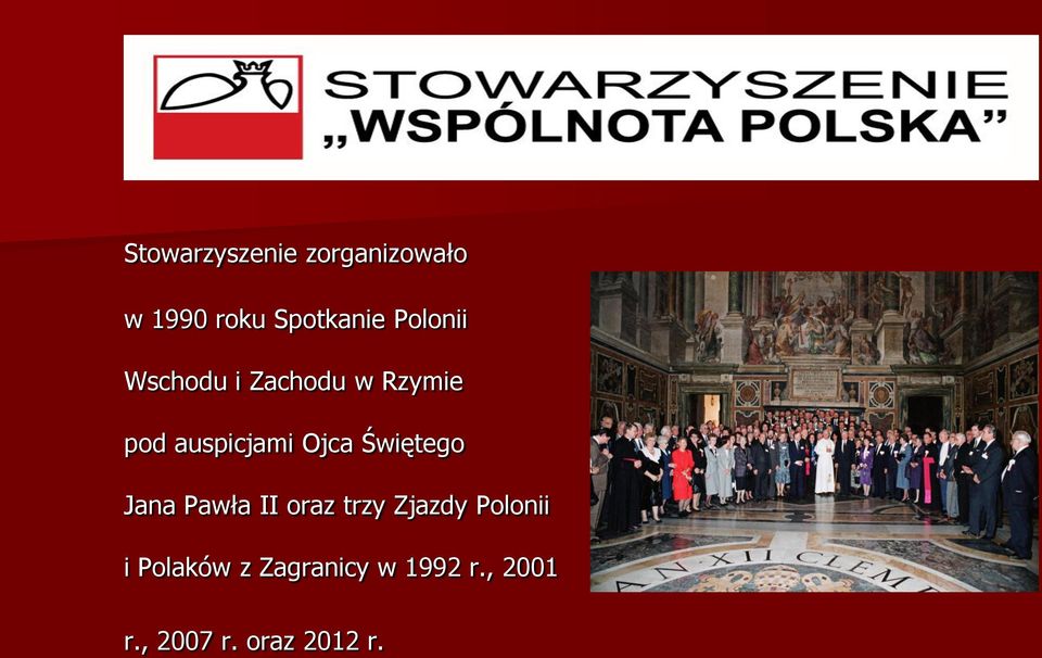 Ojca Świętego Jana Pawła II oraz trzy Zjazdy Polonii