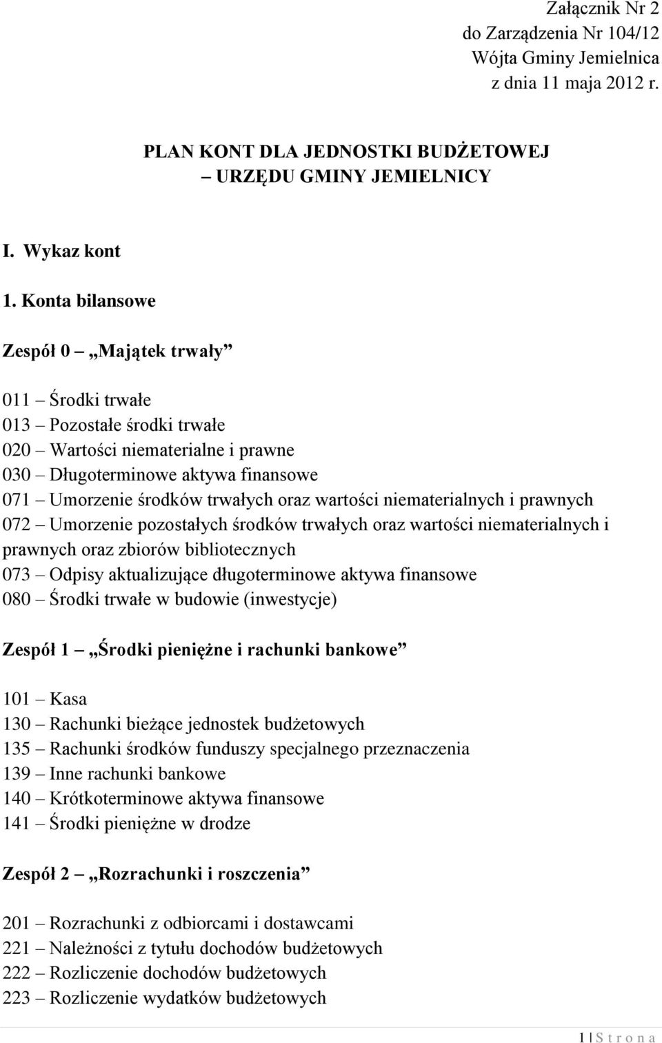 wartości niematerialnych i prawnych 072 Umorzenie pozostałych środków trwałych oraz wartości niematerialnych i prawnych oraz zbiorów bibliotecznych 073 Odpisy aktualizujące długoterminowe aktywa