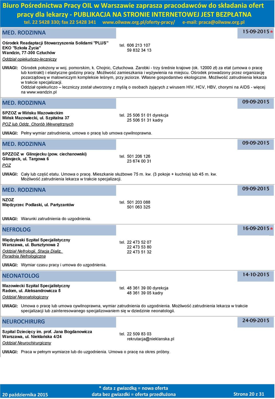 Ośrodek prowadzony przez organizację pozarządową w malowniczym kompleksie leśnym, przy jeziorze. Własne gospodarstwo ekologiczne. Możliwość zatrudnienia lekarza w trakcie specjalizacji.
