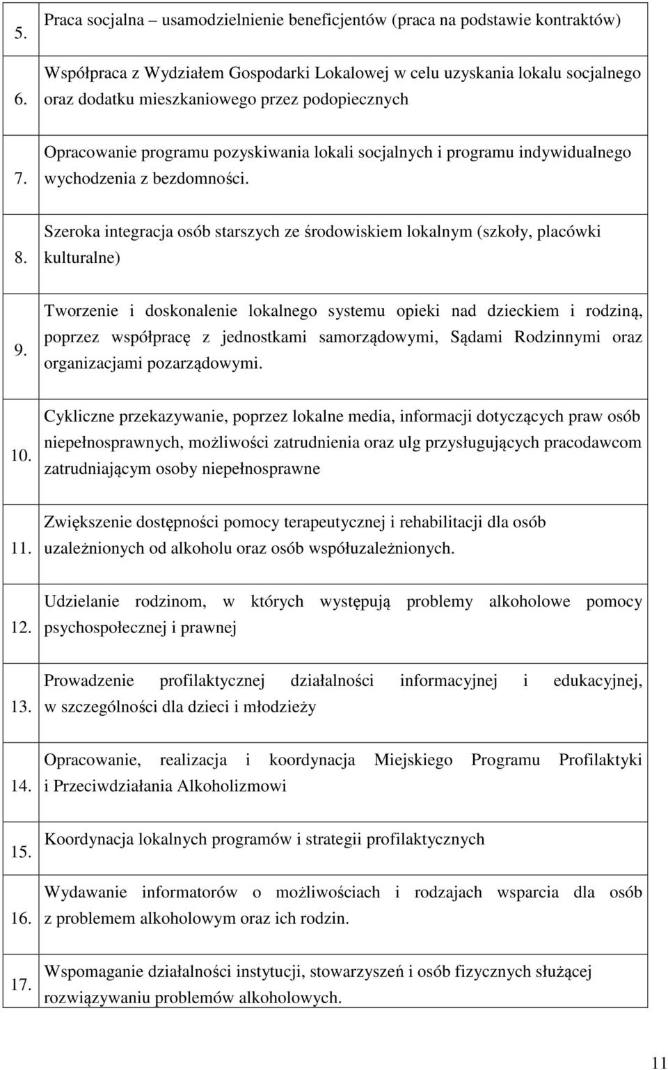 Szeroka integracja osób starszych ze środowiskiem lokalnym (szkoły, placówki kulturalne) 9.