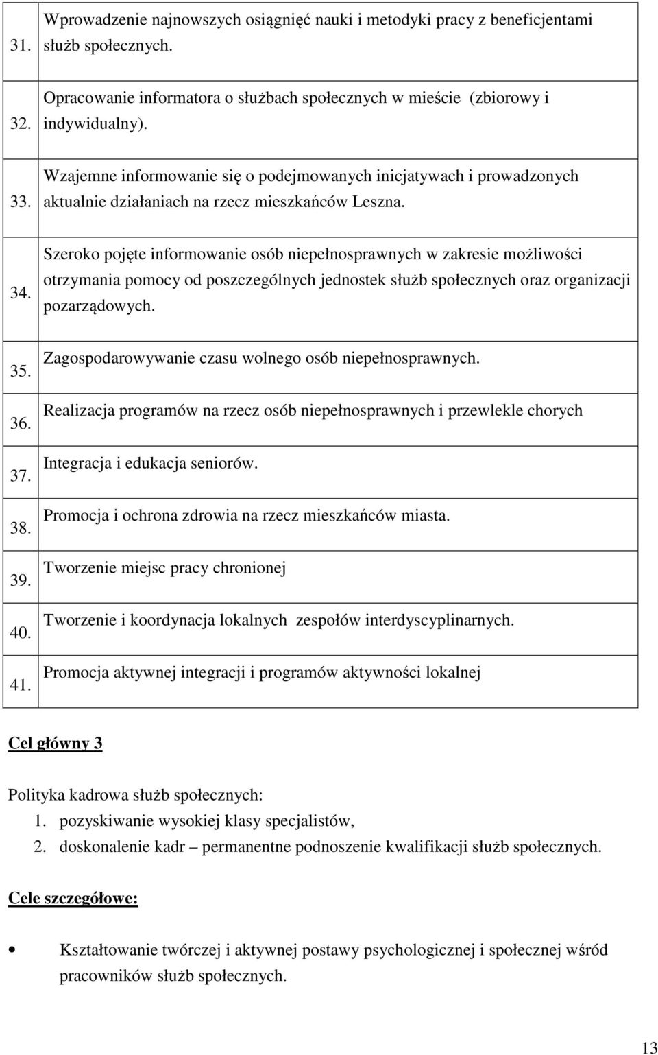 Szeroko pojęte informowanie osób niepełnosprawnych w zakresie możliwości otrzymania pomocy od poszczególnych jednostek służb społecznych oraz organizacji pozarządowych. 35. 36. 37. 38. 39. 40. 41.