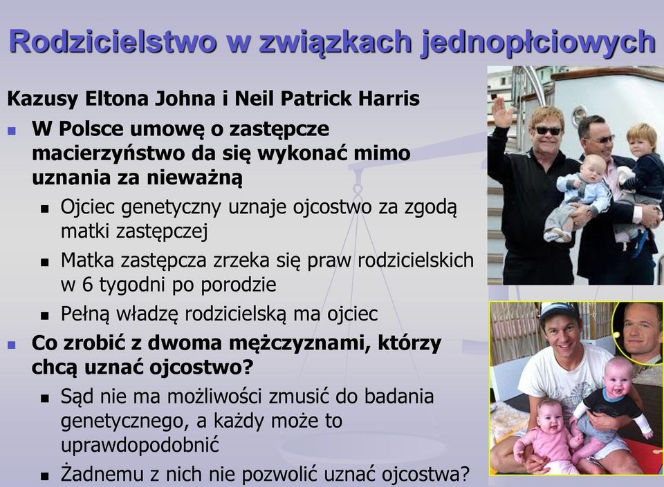 rodzicielskich w 6 tygodni po porodzie Pełną władzę rodzicielską ma ojciec Co zrobić z dwoma mężczyznami, którzy chcą uznać