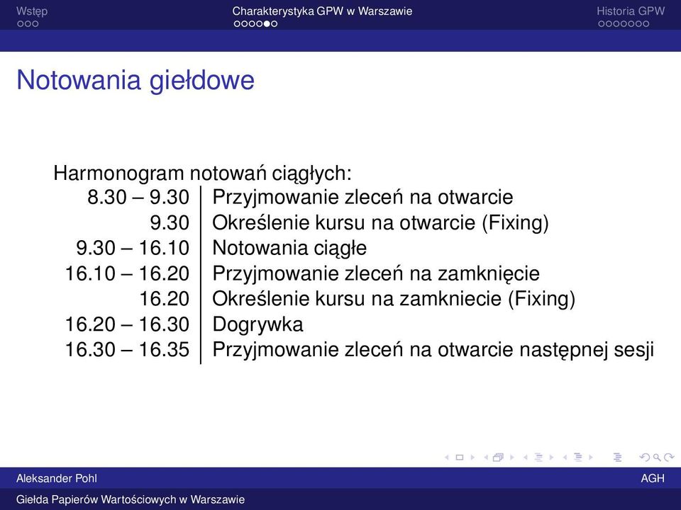 30 16.10 Notowania ciagłe 16.10 16.20 Przyjmowanie zleceń na zamknięcie 16.