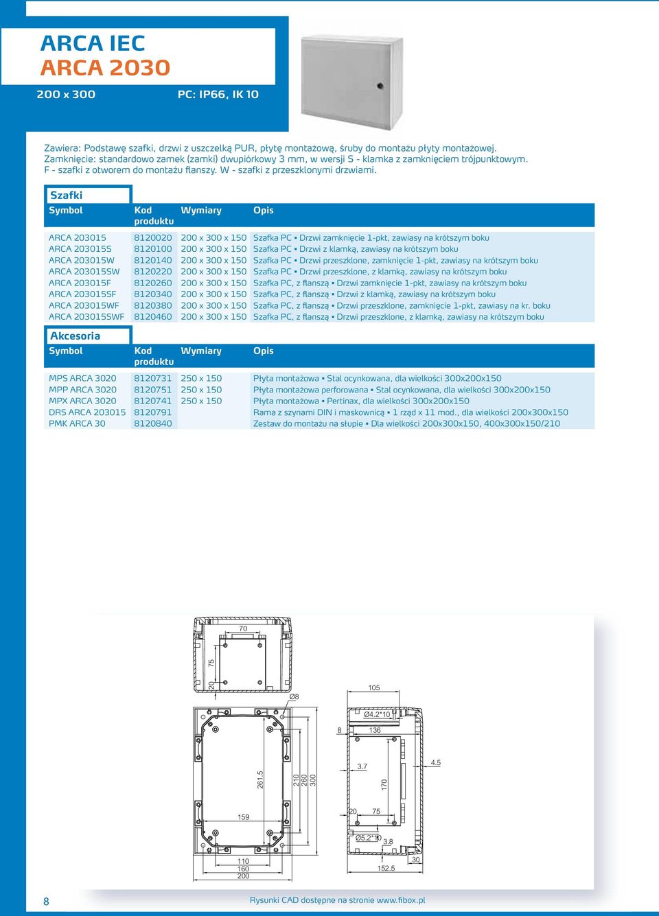 Szafki ARCA 3015 810 0 x 300 x 150 Szafka PC Drzwi zamknięcie 1-pkt, zawiasy na krótszym boku ARCA 3015S 81100 0 x 300 x 150 Szafka PC Drzwi z klamką, zawiasy na krótszym boku ARCA 3015W 81140 0 x