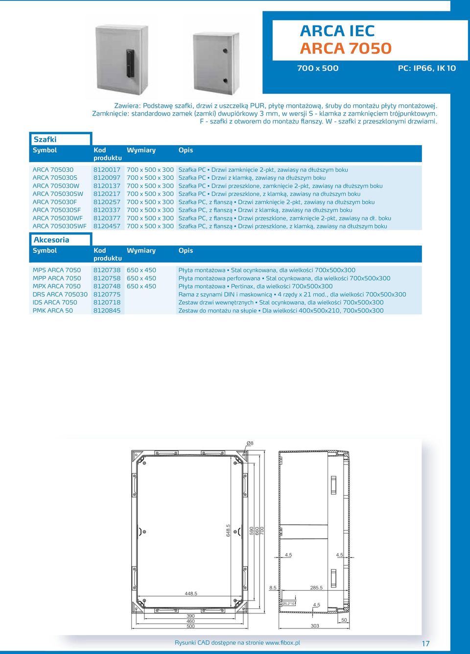 ARCA 705030 81017 700 x 500 x 300 Szafka PC Drzwi zamknięcie 2-pkt, zawiasy na dłuższym boku ARCA 705030S 81097 700 x 500 x 300 Szafka PC Drzwi z klamką, zawiasy na dłuższym boku ARCA 705030W 81137