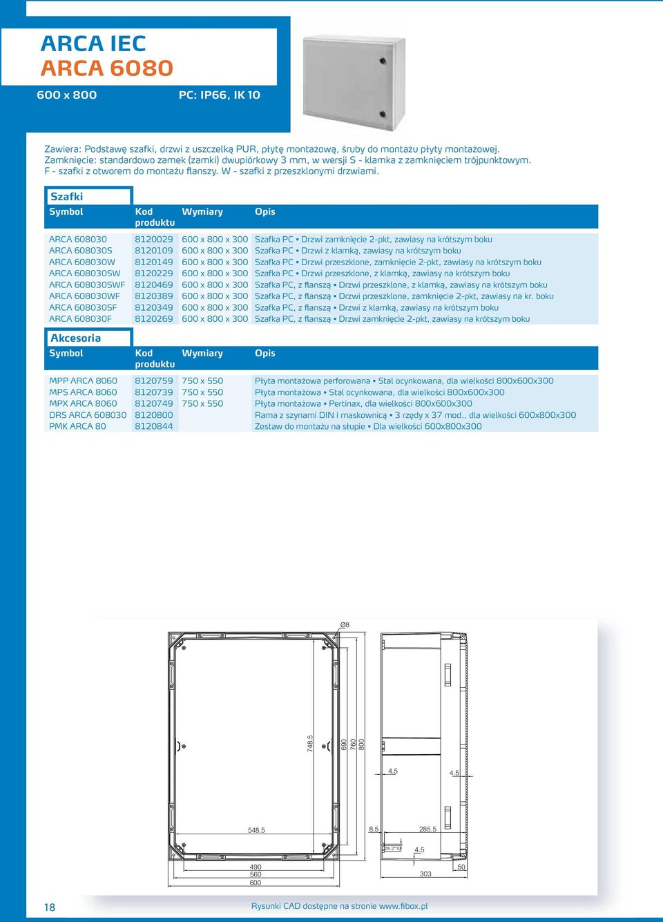 Szafki ARCA 608030 81029 600 x 800 x 300 Szafka PC Drzwi zamknięcie 2-pkt, zawiasy na krótszym boku ARCA 608030S 81109 600 x 800 x 300 Szafka PC Drzwi z klamką, zawiasy na krótszym boku ARCA 608030W